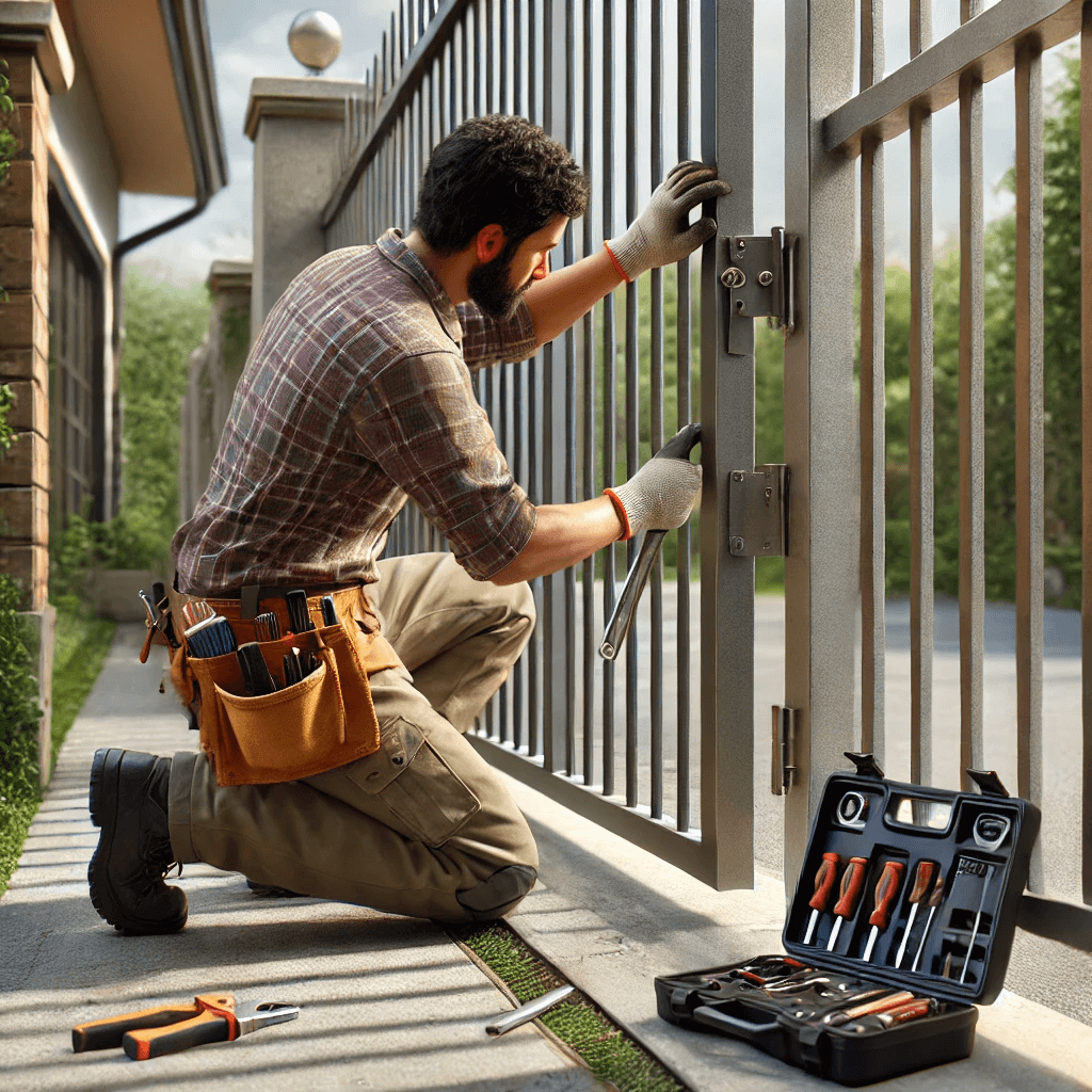 Technician Repairing a Gate