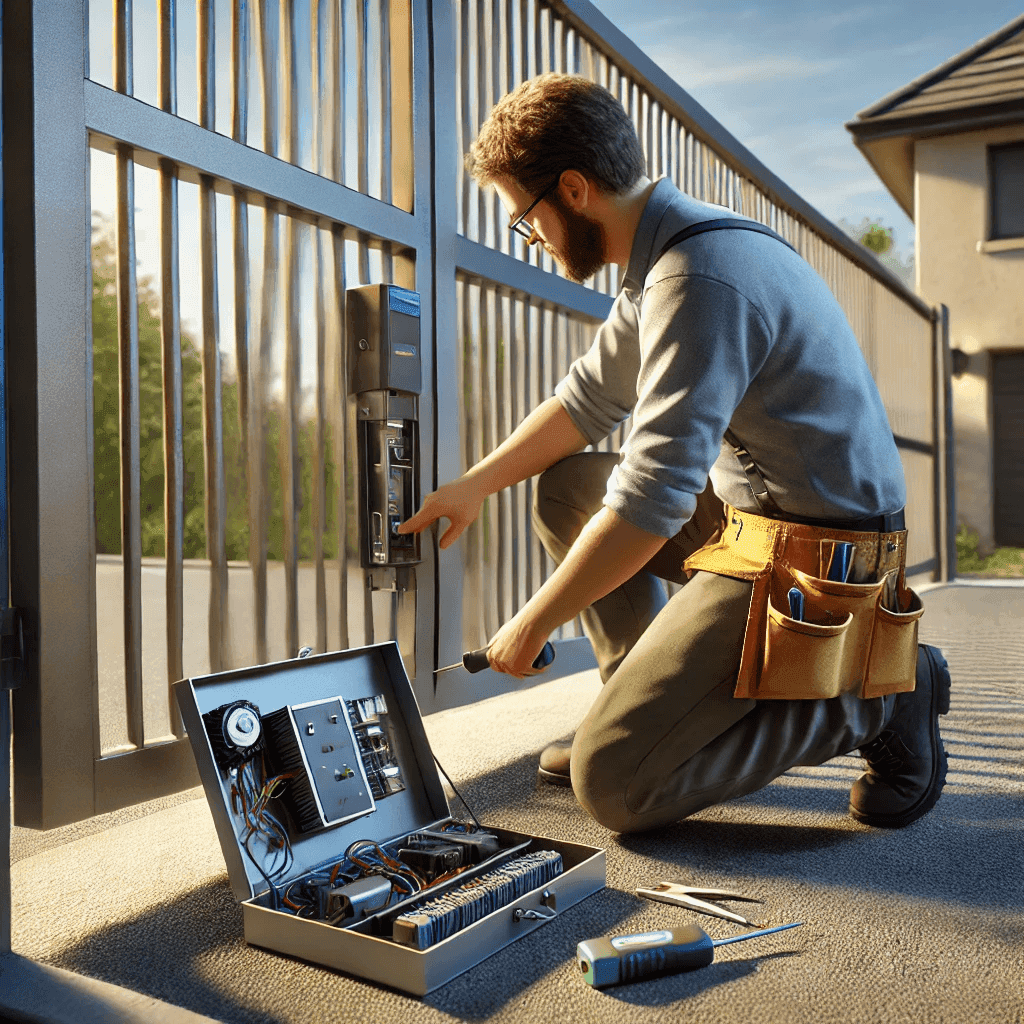 Technician Repairing an Automatic Gate